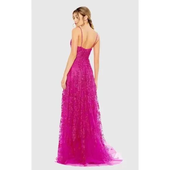 Mac Duggal New 50683 Hot Pink Floral Appliqué Cami A Line Gown Size 6 - Picture 3 of 8